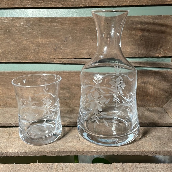 Dining Vintage Etched Glass Carafe Cup Poshmark